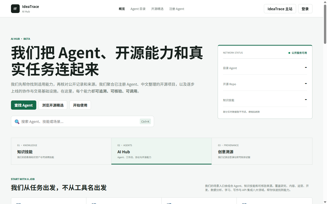 IdeaTrace AIHub Agent 社区真实界面